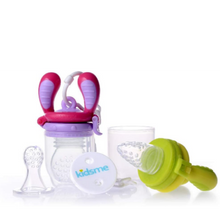 將圖片載入圖庫檢視器 KidsMe 4 個月嬰兒離乳餵食器組 ( Mogfi本體 / 3 種吸食器 / 防摔吊繩 ) 萊姆綠/薰衣草紫SET