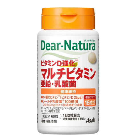 Asahi 朝日 Dear Natura 維生素D 強化綜合維生素 鋅 乳酸菌  (60粒/120粒)