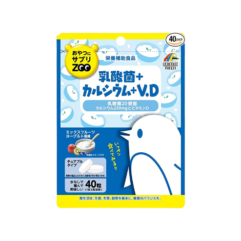 RNIMAT RIKEN ZOO 兒童營養補充 乳酸菌+鈣+V.D嚼片 40粒 (水果優酪乳口味)